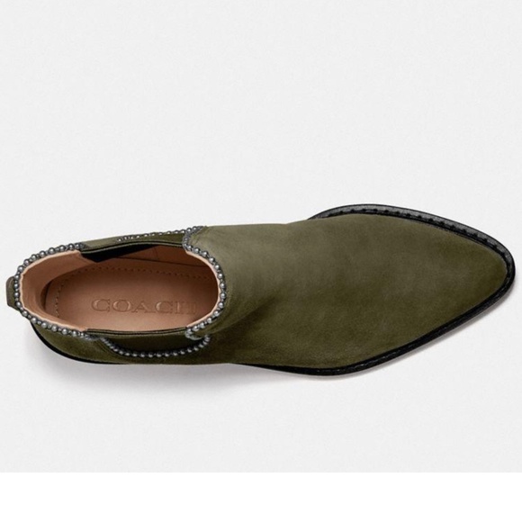 Coach Bowery bead Chelsea Khaki Green Suede Leather Ankle Fashion Boots Booties - Picture 7 of 14